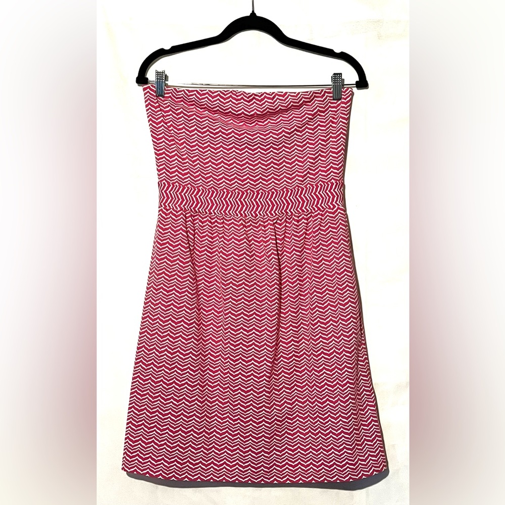 Vineyard Vines Pink White Chevron Strapless Dress Size Small Preppy Coastal EUC